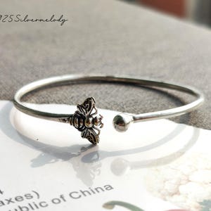 Silver Bee Bangle - 925 Silver Bangle - Honey Bee Bangle Bracelet - Adjustable Bangle - Designer Bangle - Handmade Bangle - Gift For Her