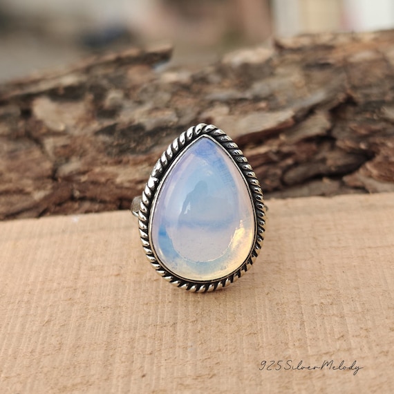Opalite Gemstone Ring, Silver Ring, Latest Ring, Teardrop Opal