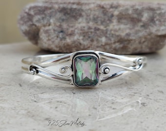 Mystic Topaz Sterling Silver Bangle: Adjustable 925 Cuff