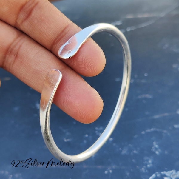Solid 925 Sterling Silver Plain Bangle - Heavy Adjustable Cuff