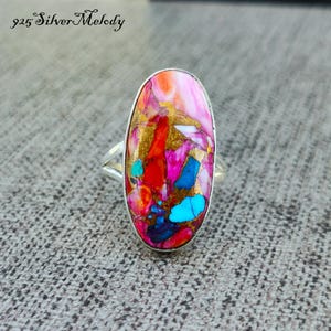 Handmade Jewelry, Pink Copper Turquoise Ring, Sterling Silver Ring Jewelry, Dainty Ring, Pink Oyster Turquoise Ring, Perfect Gift Ring