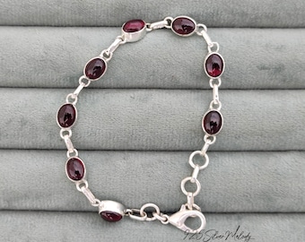 Red Garnet Bracelet: 925 Sterling Silver Bohemian Jewelry