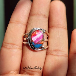 Handmade - Spiny Oyster Turquoise Ring - Designer Ring Perfect For Gift - Friendship Gift - Pink Turquoise Jewelry Ring - Women Gift Ring
