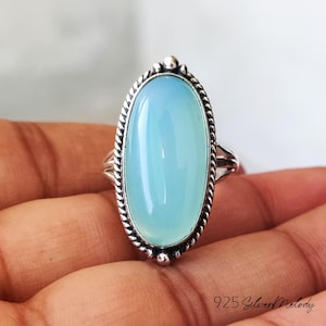 Aqua Chalcedony Ring, Birthstone Ring, Chalcedony Jewelry Ring, Women Ring, Charming Silver Ring, Dainty Gemstone Ring, Perfect Gift Ring