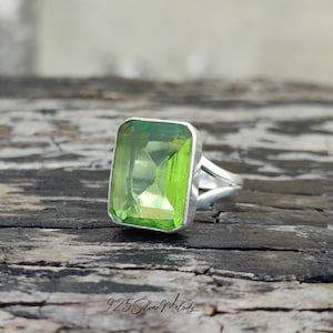 Shinning Peridot Ring, 925 Sterling Silver Ring, Rectangle Ring, Charm Ring, Peridot Silver Jewelry, Gift Ring For Friend, Handmade Ring..