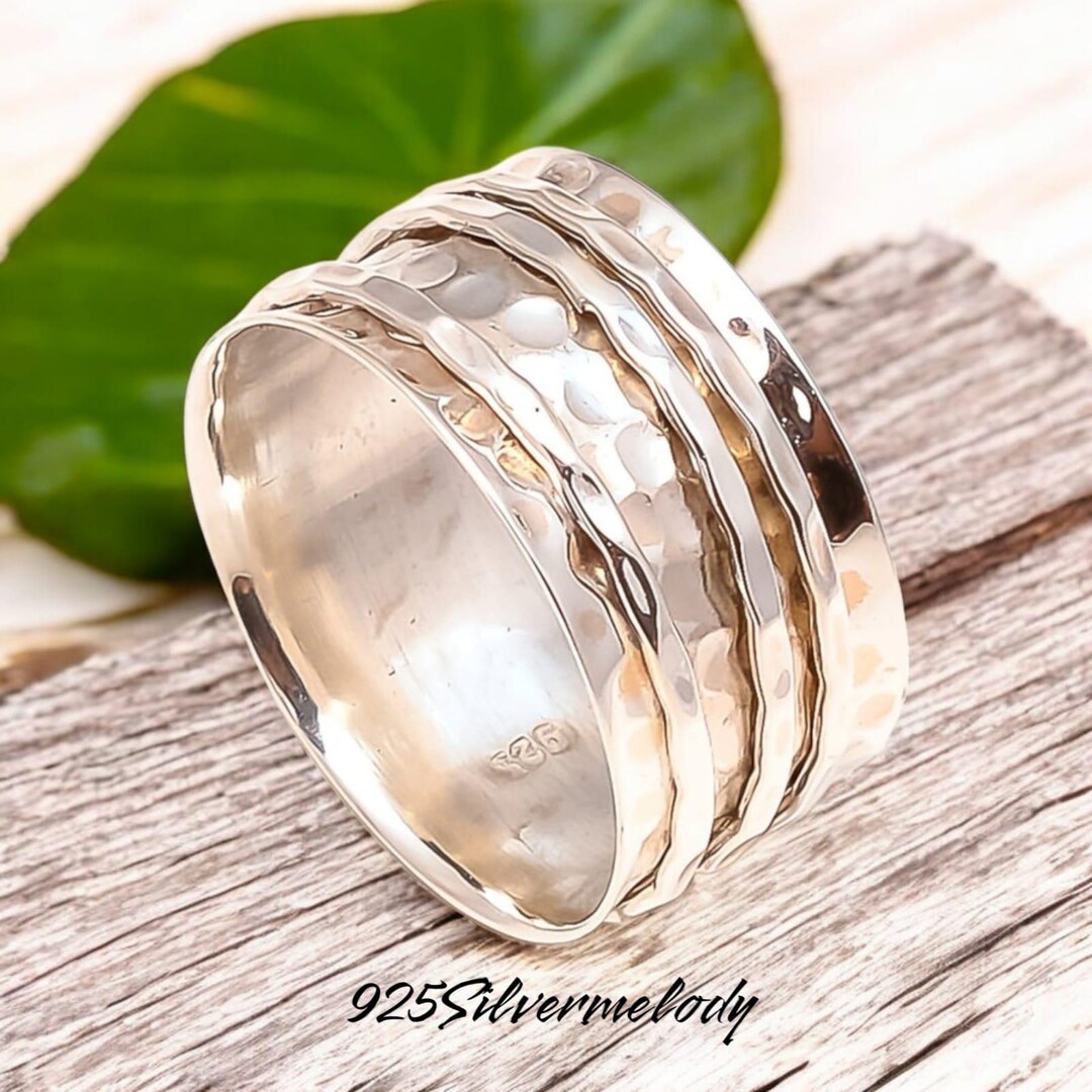 Handmade Hammered 925 Silver Spinner Ring: Wide Band Meditation Ring - Etsy