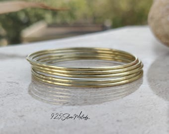 Handmade Solid Brass Bangle Set: Boho Stacking Bangles