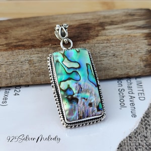 Natural - Abalone Shell Pendant | Gemstone Pendant | 925 Sterling Silver Pendant | Abalone Pendant Necklace | Handcrafted Pendant For Women