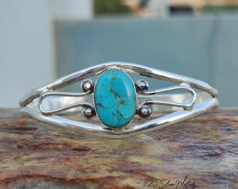 Kingman Turquoise Bangle: Handmade 925 Sterling Silver Bracelet