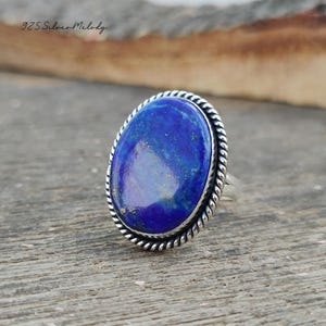 Lapis Lazuli Ring | 925 Sterling Silver Ring | Handcrafted Ring | Lapis Jewelry | Oval Stone Ring | Charm Ring | Women Ring | Gift Ring |