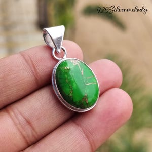 Green Copper Turquoise Pendant Jewelry, Green Turquoise Pendant, Sterling Silver , Handmade Pendant, Perfect Gift, Elegant Design Pendant