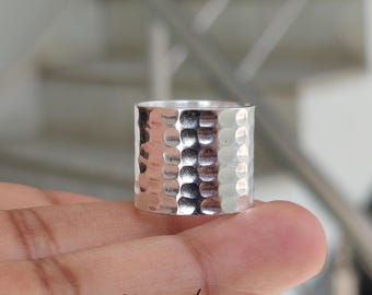 Hammered Sterling Silver Wide Band Ring: Chunky Thumb Ring