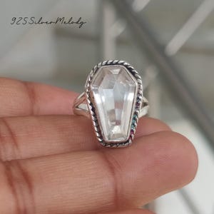 Crystal Quartz Gemstone Ring | Coffin Ring | 925 Sterling Silver Ring | Crystal Ring | Promise Ring | Clear Quartz Ring | Women Gift Ring