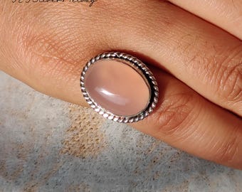 Handmade Rose Quartz Ring: Statement 925 Sterling Silver, Boho Jewelry