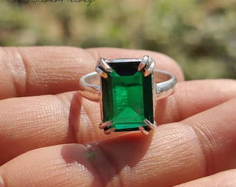 Handcrafted Emerald Sterling Silver Ring: Statement Charm Ring