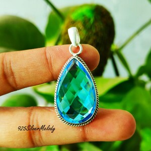 Faceted Oval Blue Topaz Pendant ~ Sterling Silver Pendant For Women ~ Boho Pendant ~ Silver Gemstone Pendant ~ Blue Topaz Jewelry For Gifts
