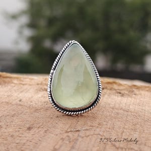 Teardrop Prehnite Ring, 925 Sterling Silver Ring, Handmade Jewelry For Women, Prehnite Jewelry, Silver Chunky Ring, Wedding Ring, Gift Ring