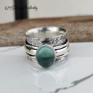Natural Aquamarine Ring, Spinner Ring, Aquamarine Gemstone Jewelry, Starling Silver Ring, Handmade Ring, Wide Band Spinner Meditation Ring