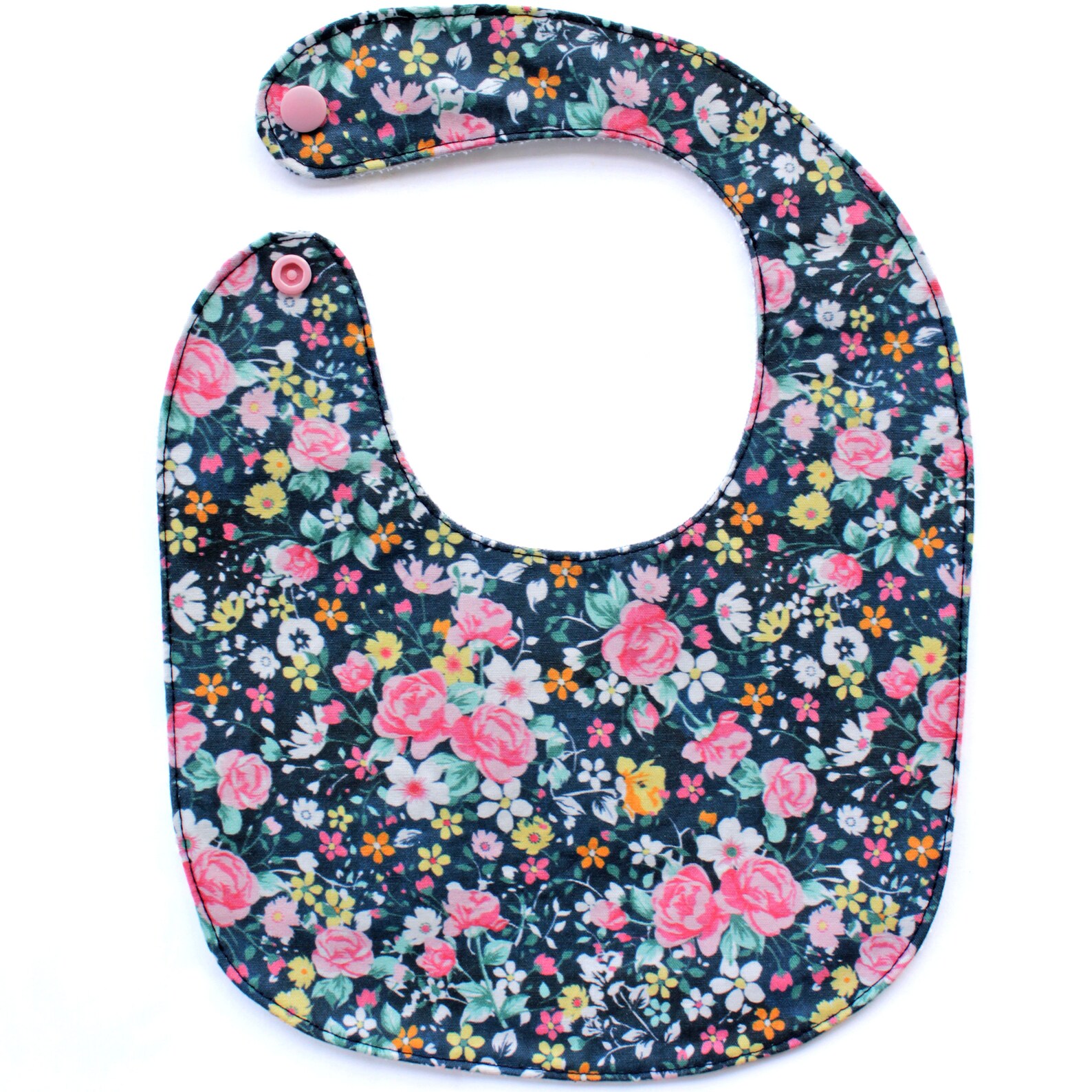 Navy Flower Baby Bib With Button, Baby Bibs, Baby Bib, Baby Bib, Baby