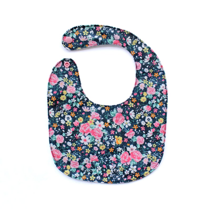 Navy Flower Baby Bib With Button, Baby Bibs, Baby Bib, Baby Bib, Baby