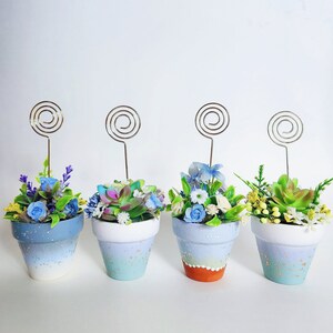 Polaroid Stand / 2" Painted Clay Pot / Place Card Holder / Instax Frame / Note Holder / Handmade Potted Plant Stand / Artificial Plant