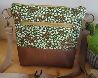 Shoulder bag, hand-sewn from canvas and imitation leather