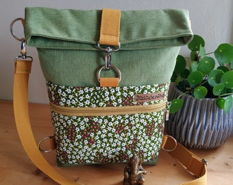 Backpack bag, backpack, shoulder bag, foldover made of canvas and faux leather