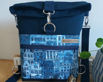 Rucksack-Tasche, Backpack, Rucksack, Foldover, Schultertasche, Daypack aus Canvas und Kunstleder