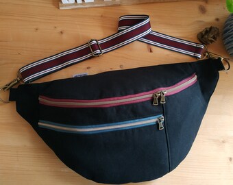 Bum bag, hip bag, cross bag, sling bag made of canvas, with webbing, zipper