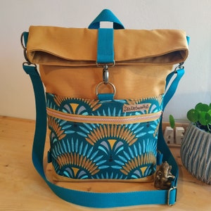 Backpack bag, backpack, rucksack, daypack, shoulder bag, foldover made of canvas and faux leather