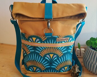 Rucksack-Tasche, Backpack, Rucksack, Daypack, Schultertasche, Foldover aus Canvas und Kunstleder