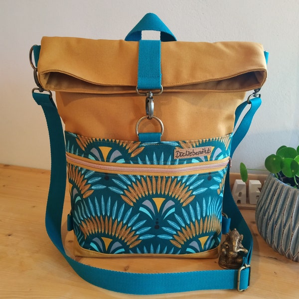 Rucksack-Tasche, Backpack, Rucksack, Daypack, Schultertasche, Foldover aus Canvas und Kunstleder