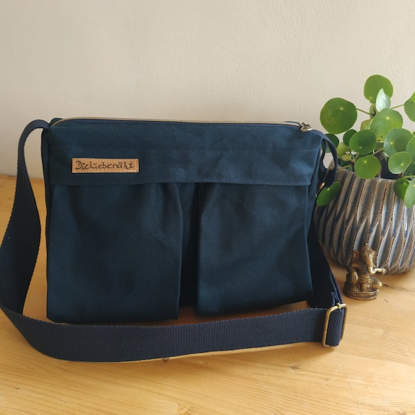 Schultertasche aus Canvas, handmade Umhängetasche, Crossbody, mit Gurtband und Reißverschluss