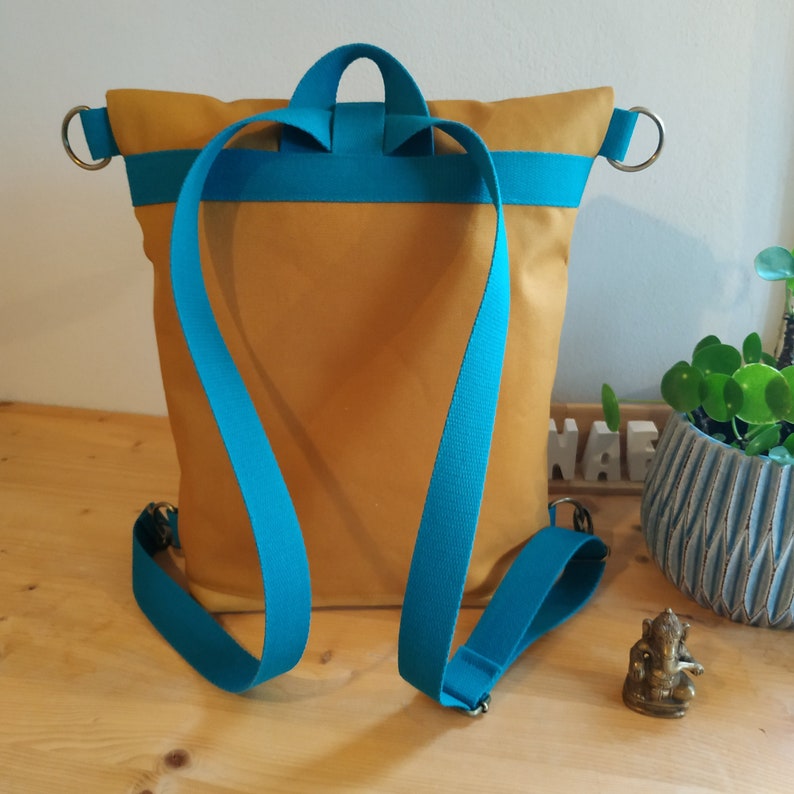 Rucksack-Tasche, Backpack, Rucksack, Daypack, Schultertasche, Foldover aus Canvas und Kunstleder Bild 6