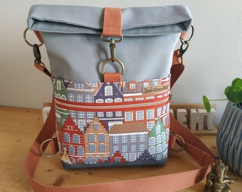 Rucksack-Tasche, Backpack, Rucksack, Foldover, Schultertasche, aus Canvas und Kunstleder