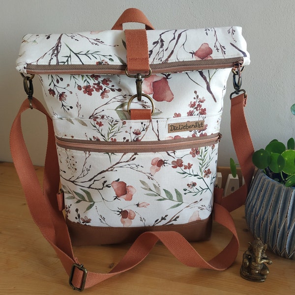Rucksack-Tasche, Rucksack, Foldover, Backpack aus Canvas und Kunstleder