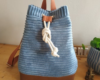 Rucksack, Beutel, Schultertasche, aus Cord, Canvas und Kunstleder