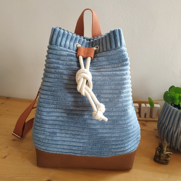 Rucksack, Beutel, Schultertasche, aus Cord, Canvas und Kunstleder