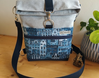 Backpack bag, backpack, backpack, foldover, shoulder bag, daypack made of canvas and faux leather