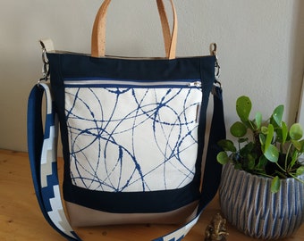 Tote, Shopper, Schultertasche, Umhängetasche aus Canvas und Kunstleder mit Lederhenkeln