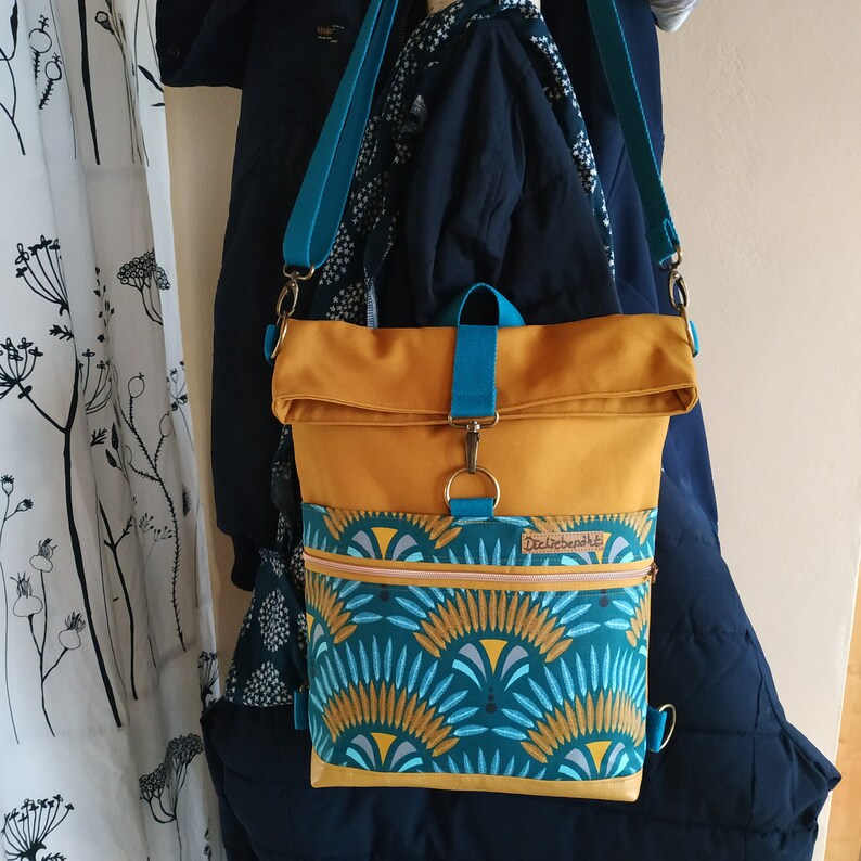 Rucksack-Tasche, Backpack, Rucksack, Daypack, Schultertasche, Foldover aus Canvas und Kunstleder Bild 2