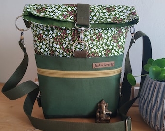 Backpack bag, backpack, shoulder bag, foldover made of canvas and imitation leather