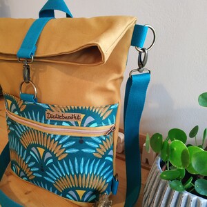 Rucksack-Tasche, Backpack, Rucksack, Daypack, Schultertasche, Foldover aus Canvas und Kunstleder Bild 8