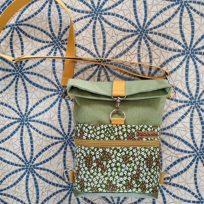 Rucksack-Tasche, Backpack, Schultertasche, Foldover aus Canvas und Kunstleder Bild 6