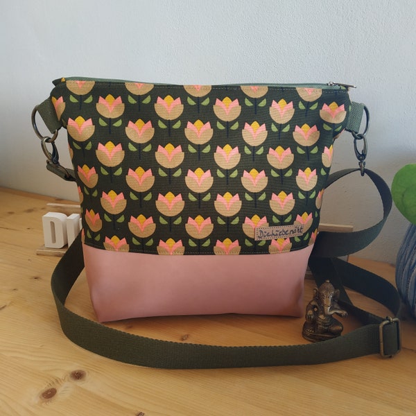 Umhängetasche, Crossover, Handtasche, Schultertasche aus Canvas und Kunstleder