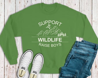 Boy Mom Shirt: Support Wildlife Raise Boys, Army Green Tee