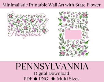 Pennsylvania US State Digital Wall Art Printable, Minimalistic Pennsylvania State Flower Art, Digital Download Pennsylvania State Art,
