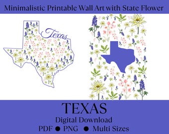 Printable Texas State & State Flower Wall Art – Instant Download