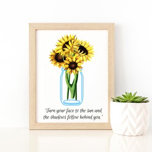 Druckbare digitale Kunst einer Sonnenblume im Mason Jar für Büro oder Schlafzimmer.