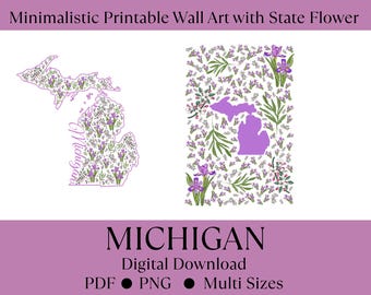 Michigan US State Digital Wall Art Printable, Minimalistic Michigan State Flower Art, Digital Download Michigan State Art, Michigan Art PDF